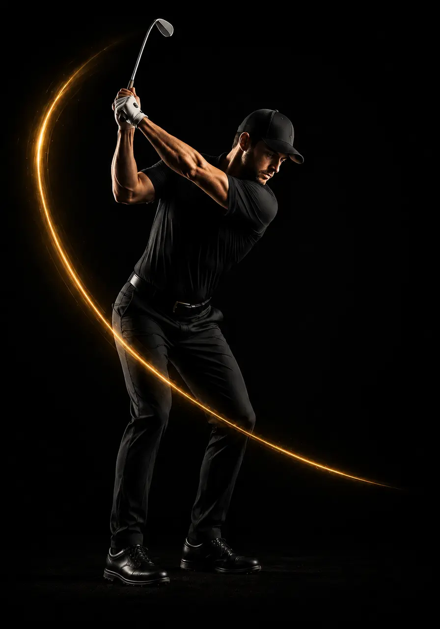Golfer holding posture through the finish in the Swing Lab studio